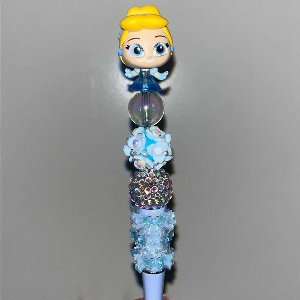 Disney Jeweled Dress Cinderella Beaded Pen Doorables topper Cindy in blue dress